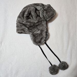 Scala Faux Fur Trapper Hat With Pom Poms One Size Gray Aviator